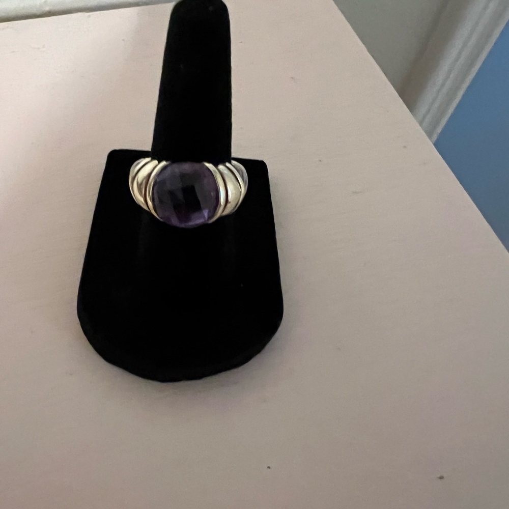 David Yurman Silver and Gold Ring with Purple Amethyst